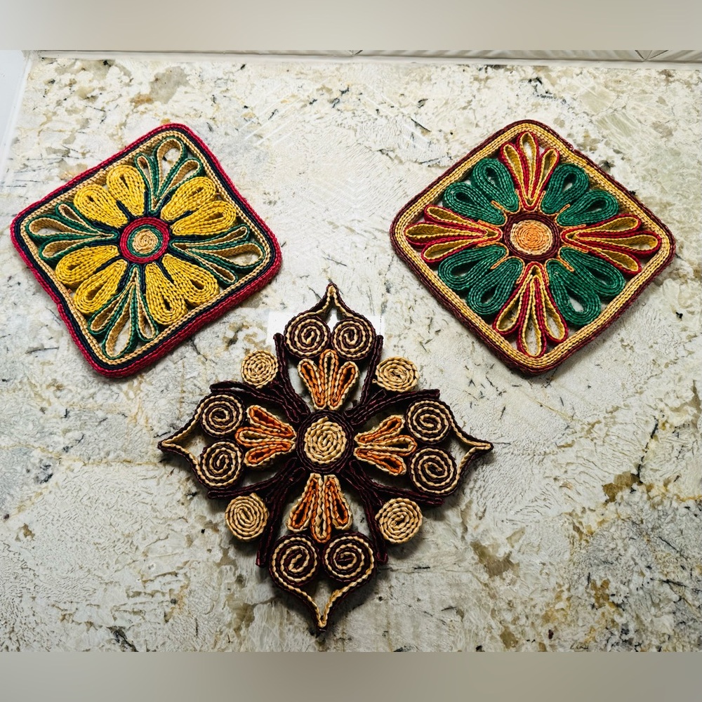Vintage medallion wicker trivets